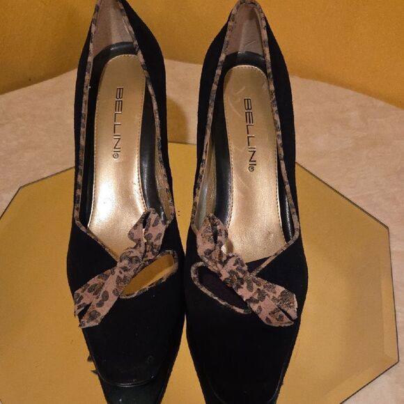 Bellini Elegant Black Women's Heels with Leopard Print Bow - Picture 6 of 9